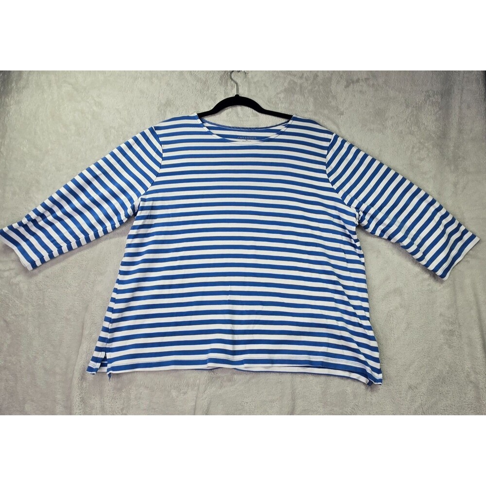 Appleseed's Women's Essential XL 100% Cotton Striped 3/4 Sleeve Shirt Top EUC